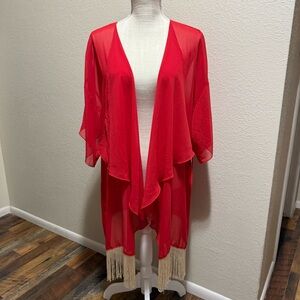 LuLaRoe - Monroe - Red Sheer Kimono with Fringe - Size Large - NWT